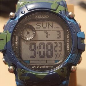 🦋10/$20🦋 Azland Blue Camo Digital Alarm Chrono Women's Watch
